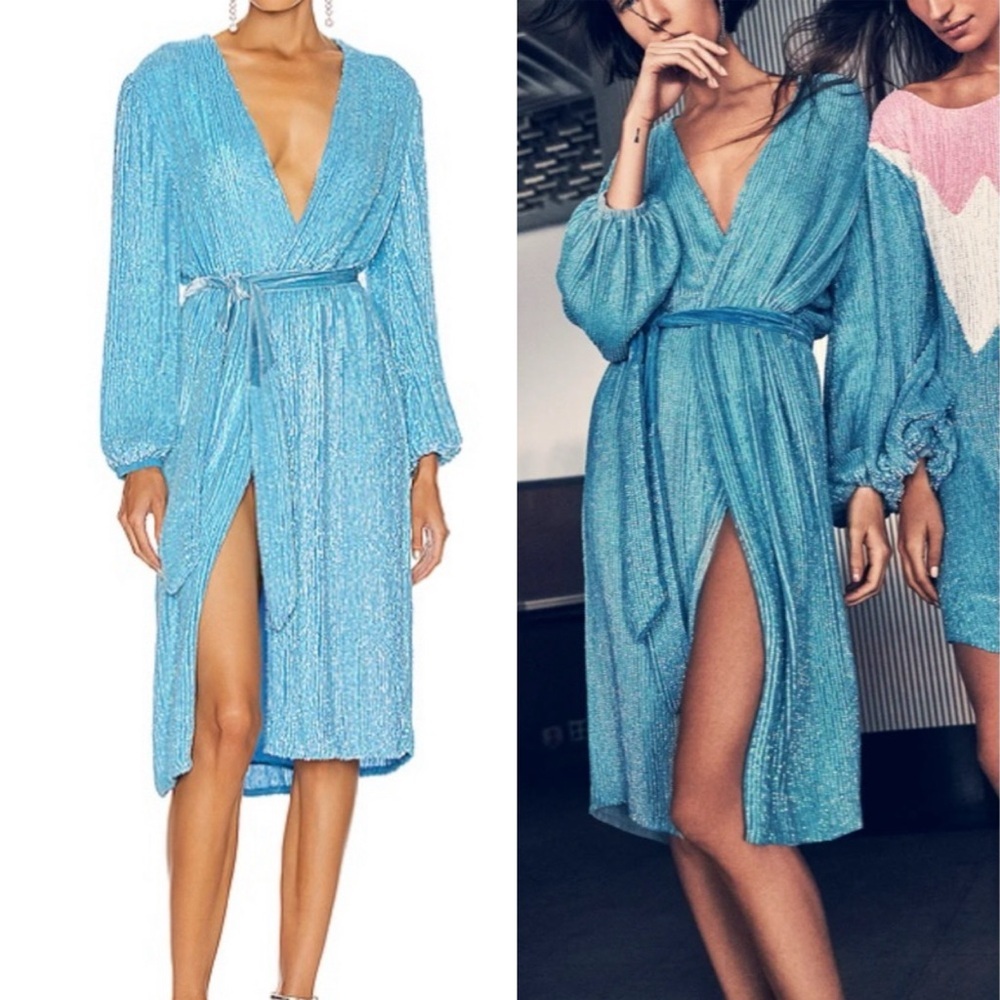 RETROFETE Audrey Sequin Robe Wrap Midi Dress